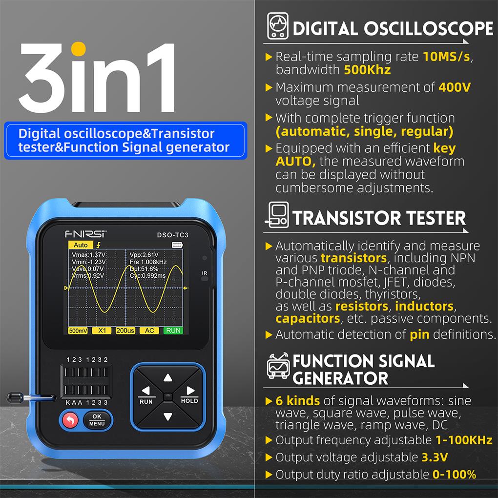 FNIRSI DSO-TC3 3in1 Mini Handh - Oscilloscope Dso Mini recension och pris